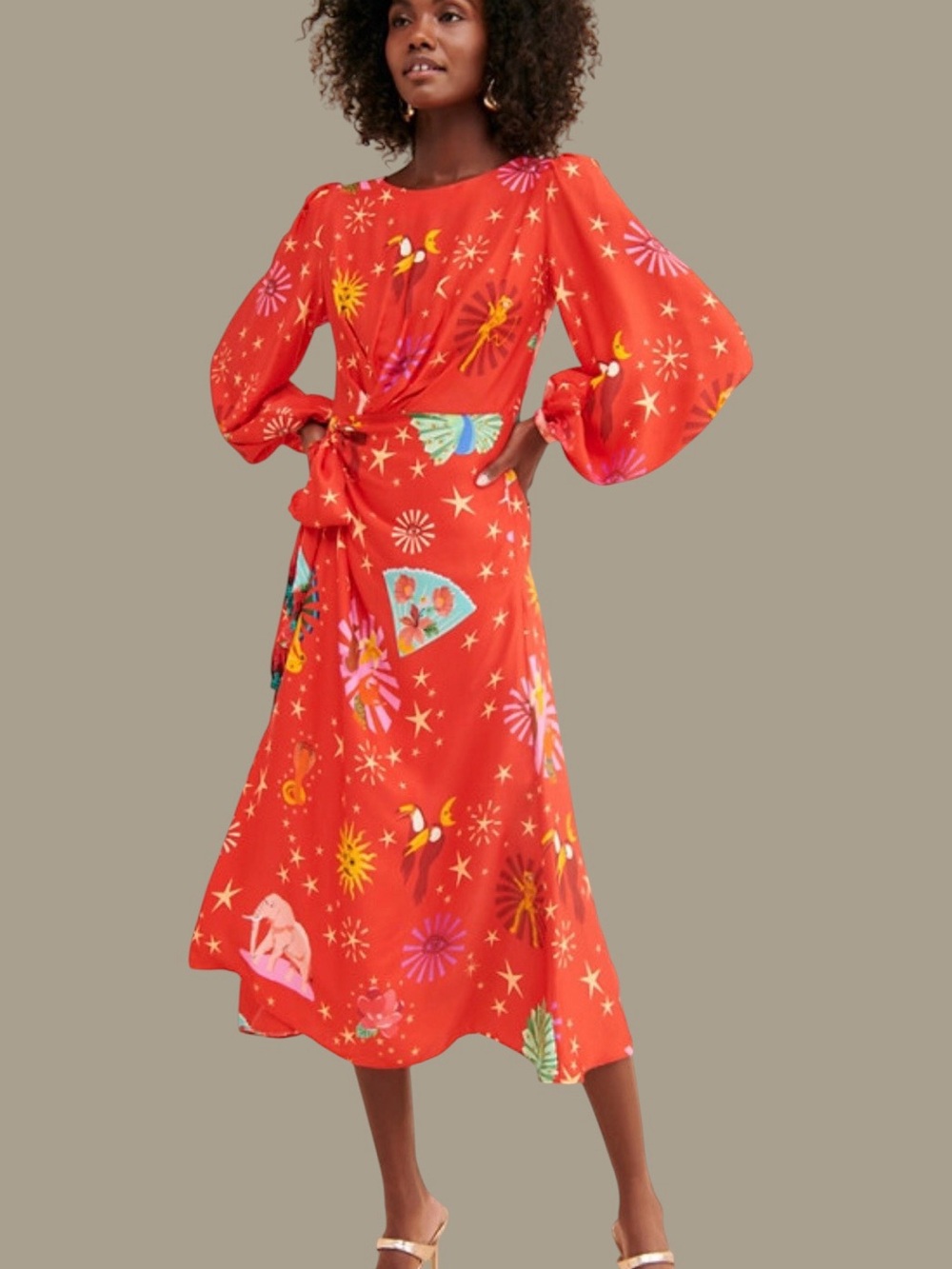 NWT FARM Rio Lotus Star Front Twisted Midi Dress Size Medium - Picture 1 of 10